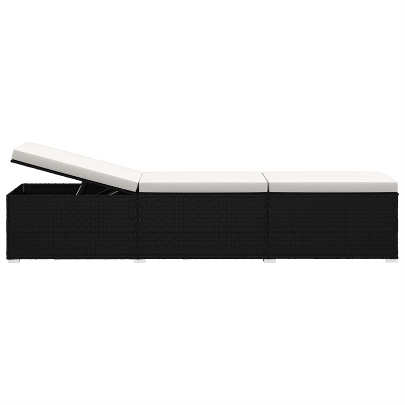 vidaXL Rattan Sun Lounger with Cushion in Black & Cream White