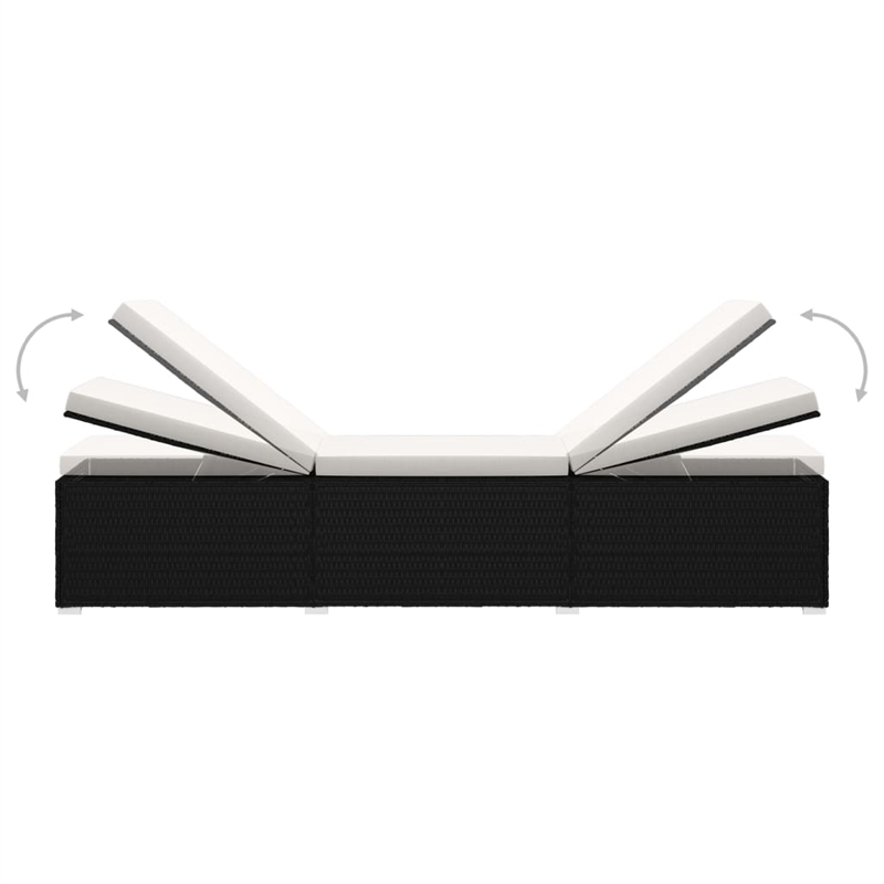vidaXL Rattan Sun Lounger with Cushion in Black & Cream White