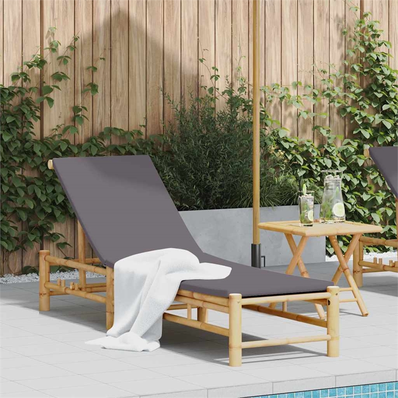vidaXL Bamboo Large Sun Lounger in Dark Gray