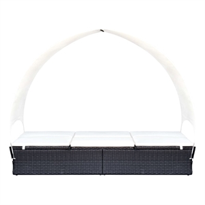 vidaXL Sun Lounger w/ Canopy in Black & Cream White