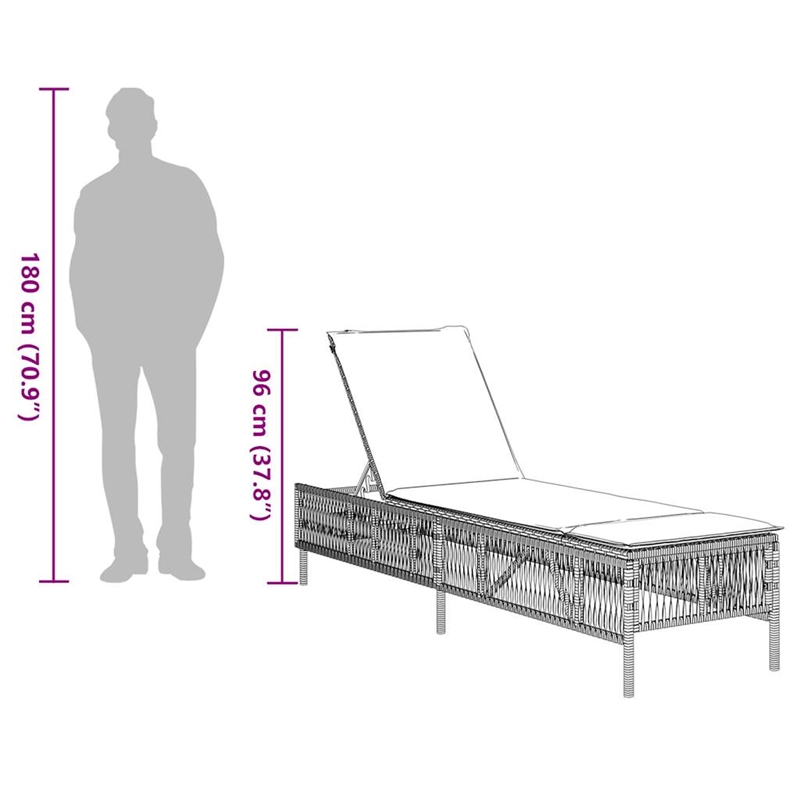 vidaXL Patio PE Rattan Steel Standard Sun Lounger in Brown