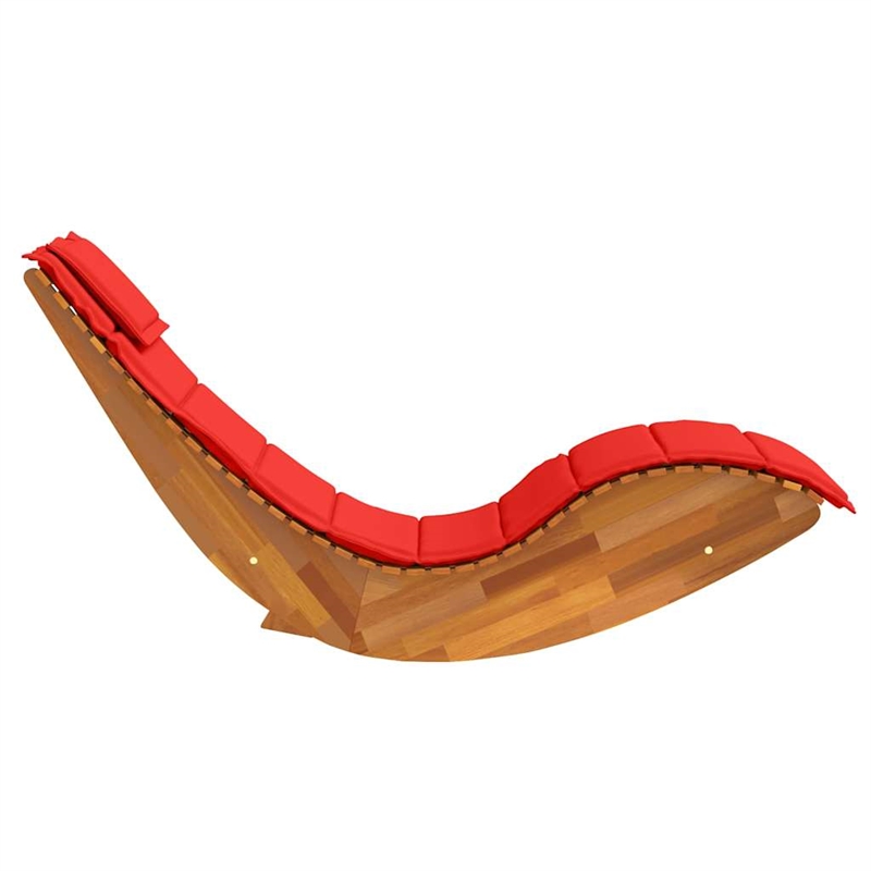 vidaXL Solid Acacia Wood Rocking Sun Lounger w/ Cushion in Red
