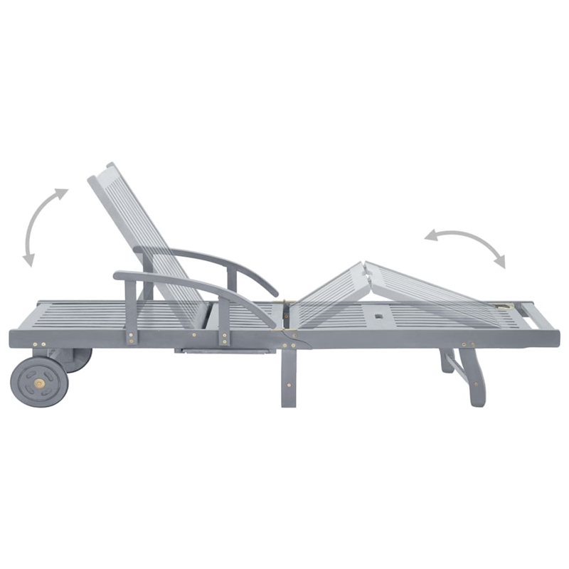 vidaXL Solid Acacia Wood Sun Lounger w/ Multi-Position Backrest in Gray