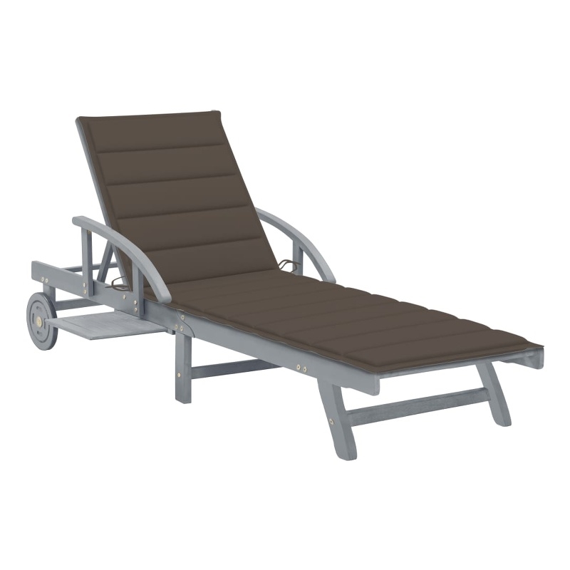 vidaXL Solid Acacia Wood Sun Lounger w/ Multi-Position Backrest in Gray