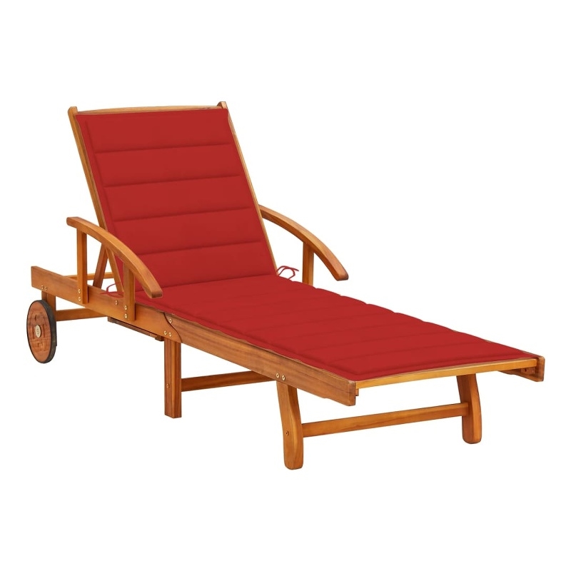 vidaXL Solid Acacia Wood Sun Lounger in Red