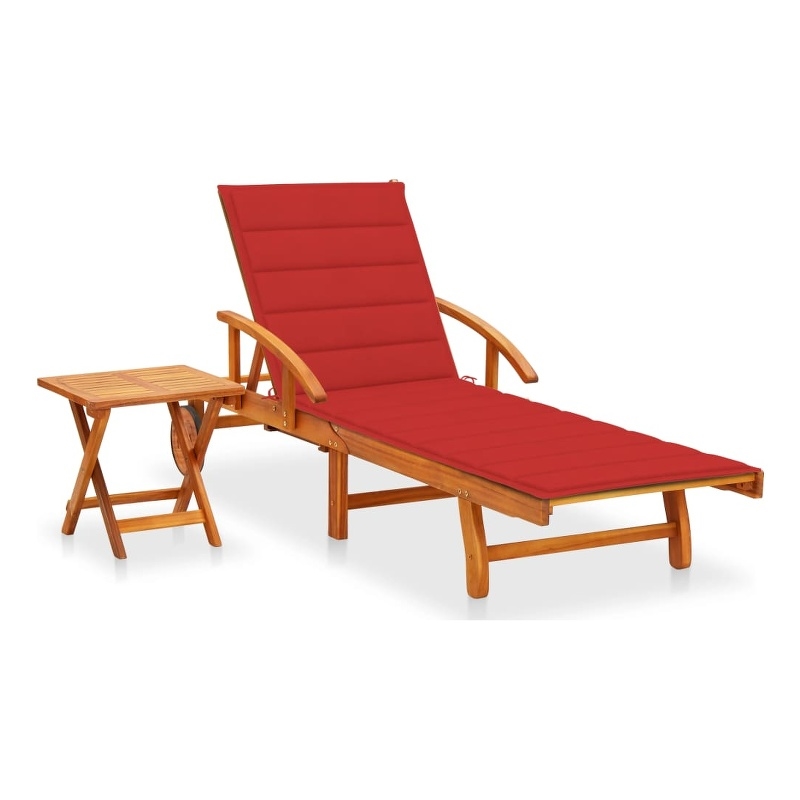 vidaXL Sun Lounger and Table in Red Cushion