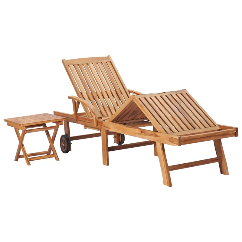 vidaXL Teak Wood Sun Lounger and Table