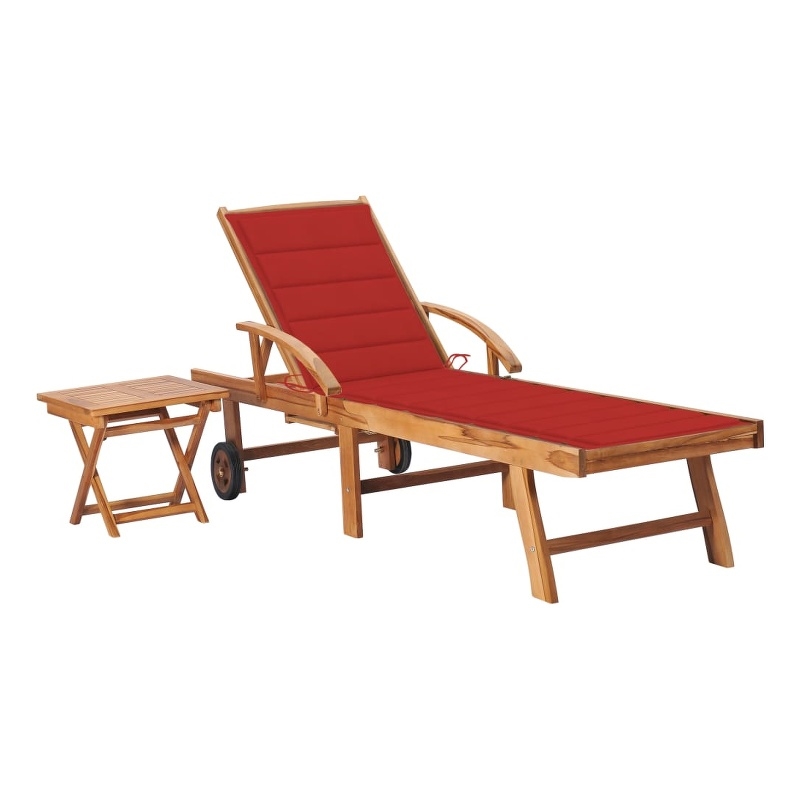 vidaXL Teak Wood Sun Lounger and Table