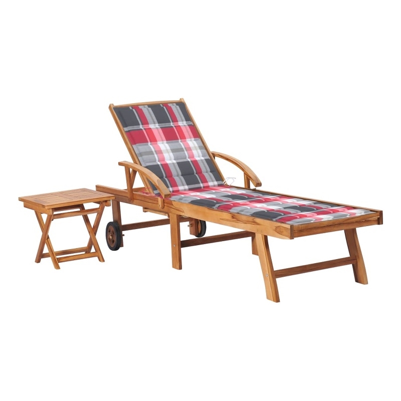 vidaXL Teak Wood Sun Lounger in Red
