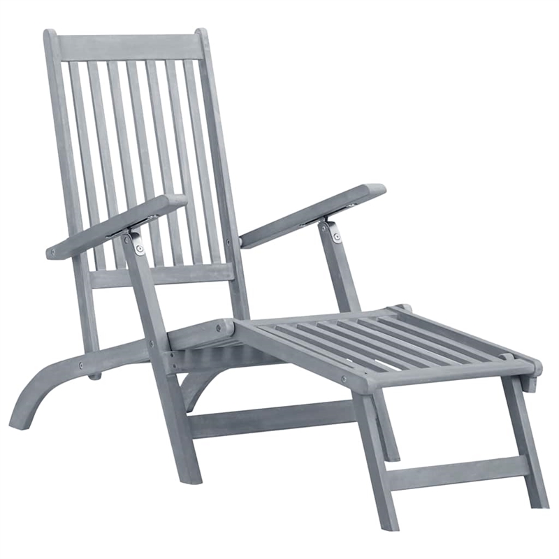 vidaXL Solid Acacia Wood Patio Deck Chair with Footrest and Cushion
