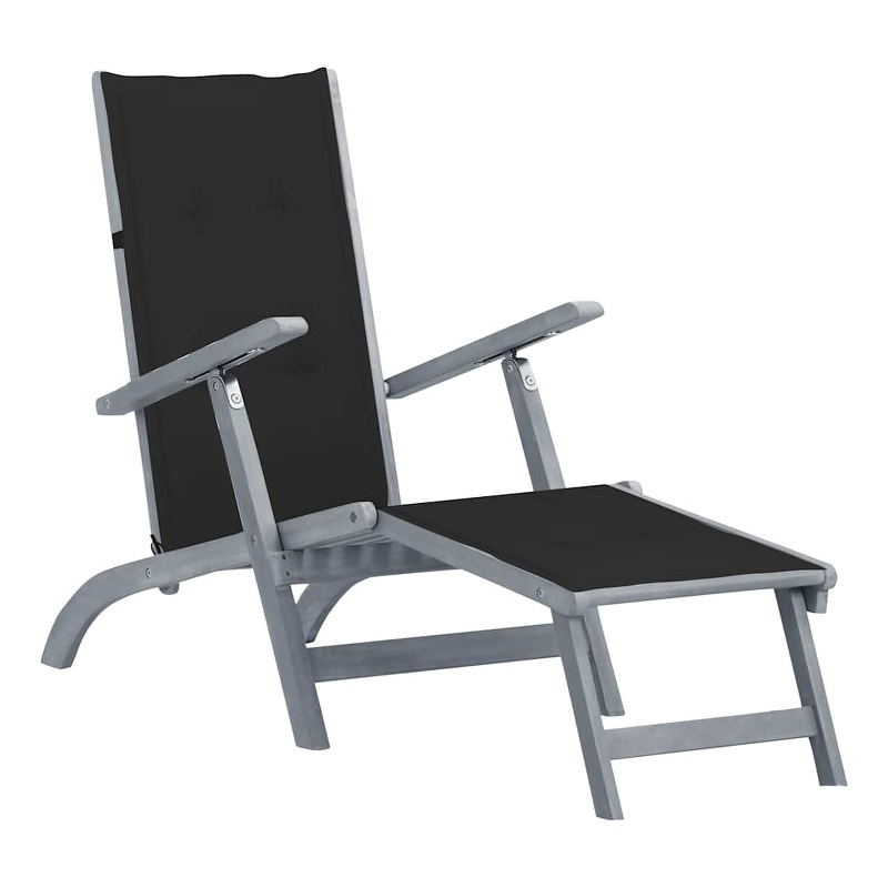 vidaXL Solid Acacia Wood Patio Deck Chair with Footrest and Cushion