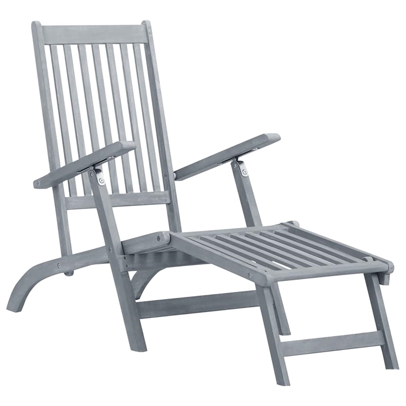 vidaXL Solid Acacia Wood Patio Deck Chair with Footrest and Cushion