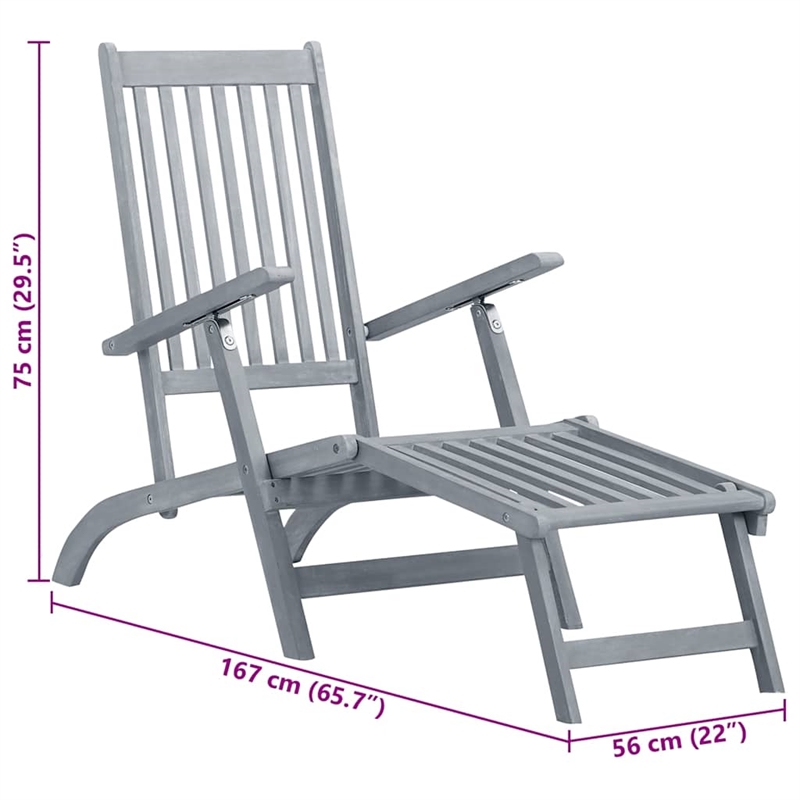 vidaXL Solid Acacia Wood Patio Deck Chair with Footrest and Cushion