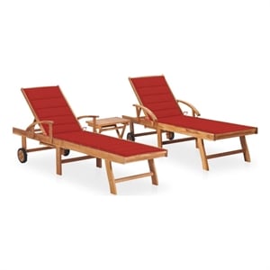 vidaXL Sun Lounger in Red Cushion (Set of 2)