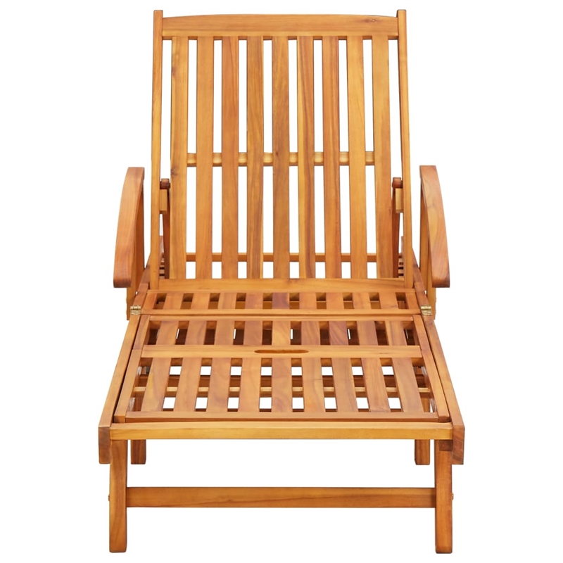 vidaXL Foldable Solid Acacia Wood Sun Lounger in Beige