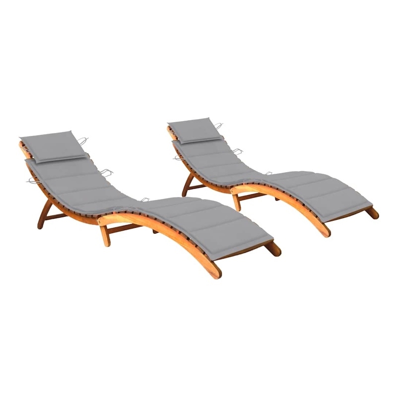vidaXL Foldable Solid Acacia Wood Sun Lounger in Gray