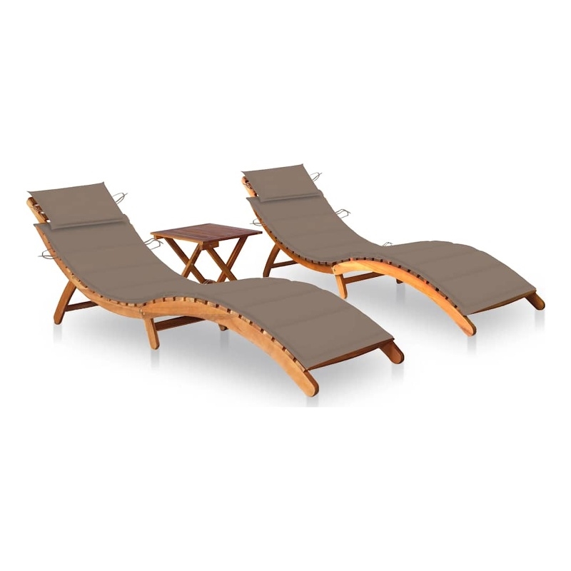 vidaXL Solid Acacia Wood Sun Lounger Taupe