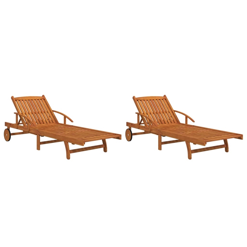 vidaXL Solid Acacia Wood Sun Lounger in Brown (Set of 2)