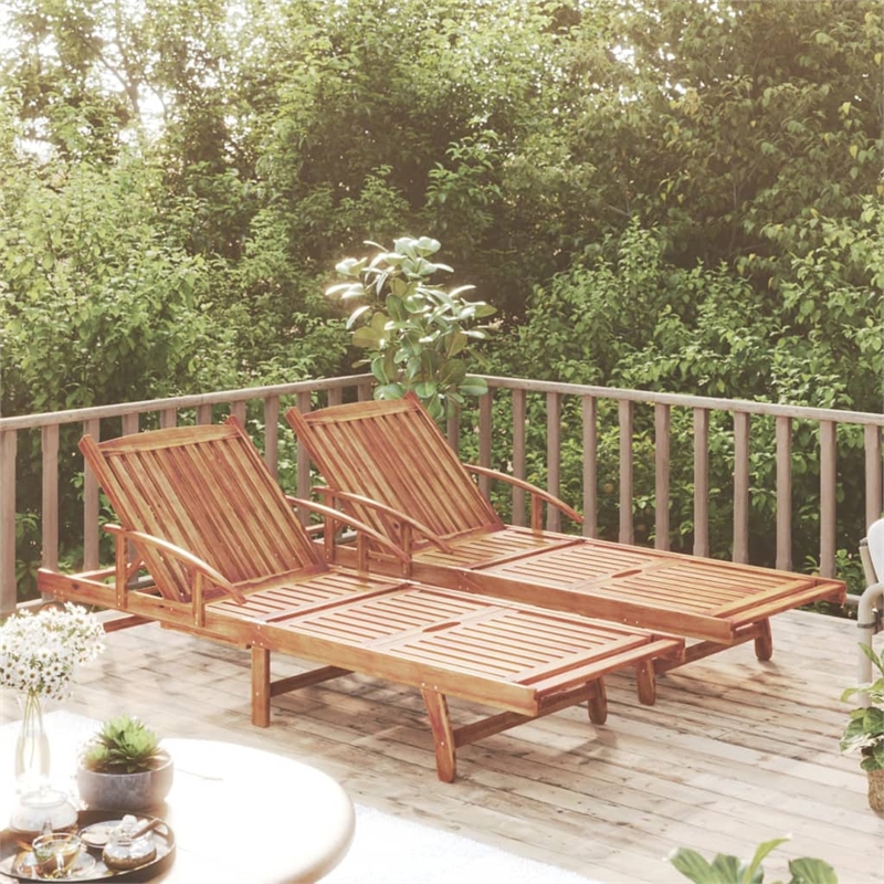 vidaXL Solid Acacia Wood Sun Lounger in Brown (Set of 2)