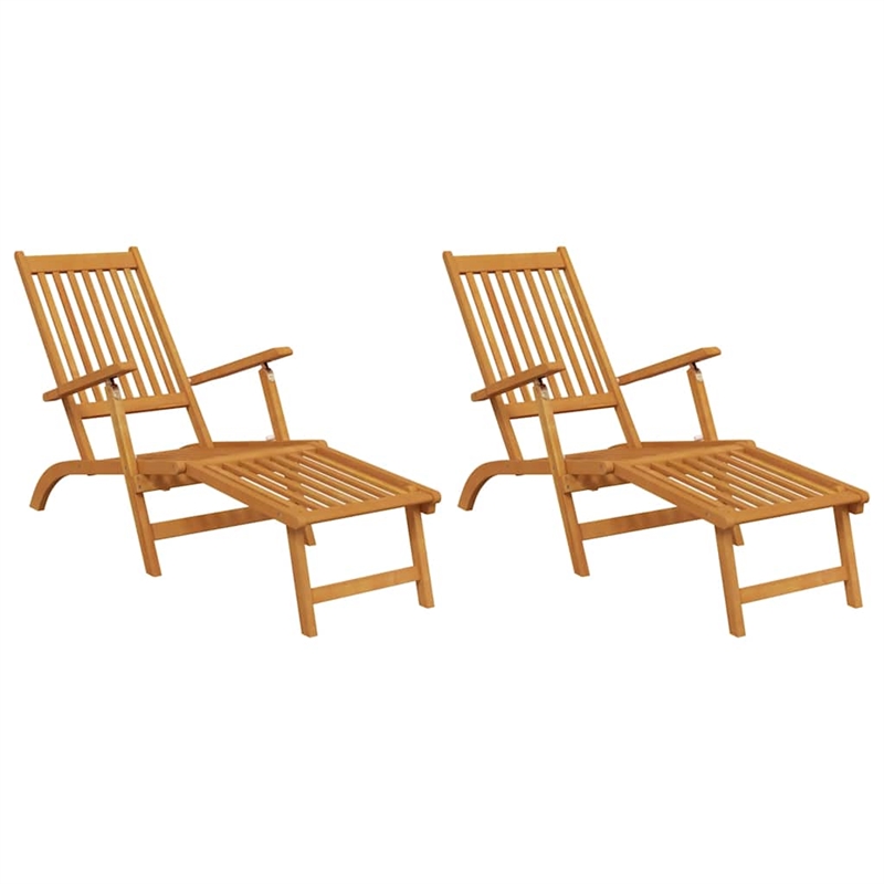 vidaXL Solid Acacia Wood Deck Chair w/ Adjustable Armrests in Brown