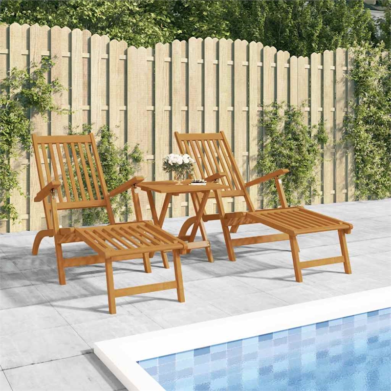 vidaXL Solid Acacia Wood Deck Chair w/ Adjustable Armrests in Brown