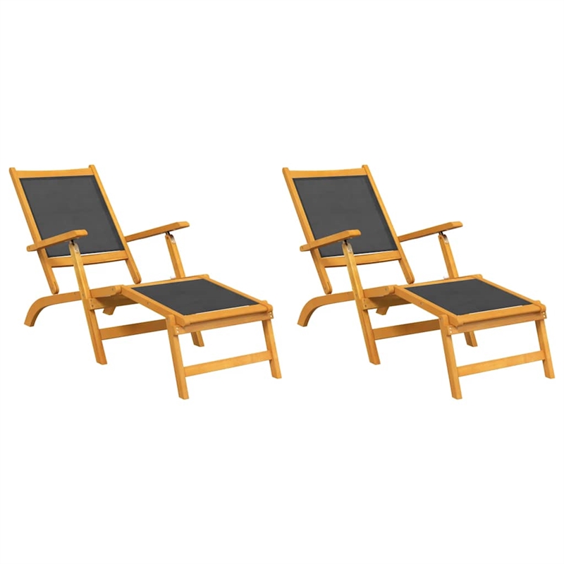 vidaXL Solid Acacia Wood Foldable Deck Chair in Black