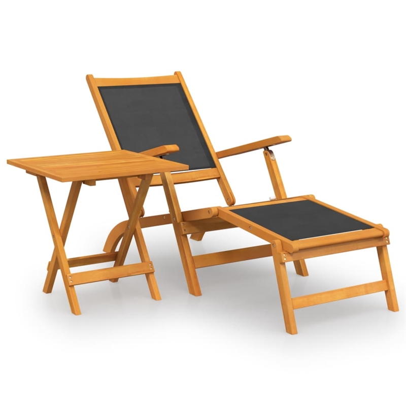 vidaXL Solid Acacia Wood Deck Chair in Black in Brown