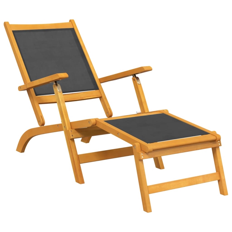 vidaXL Solid Acacia Wood Deck Chair in Black in Brown