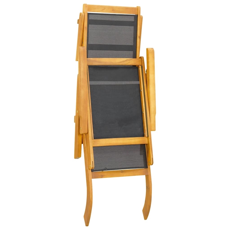 vidaXL Solid Acacia Wood Deck Chair in Black in Brown