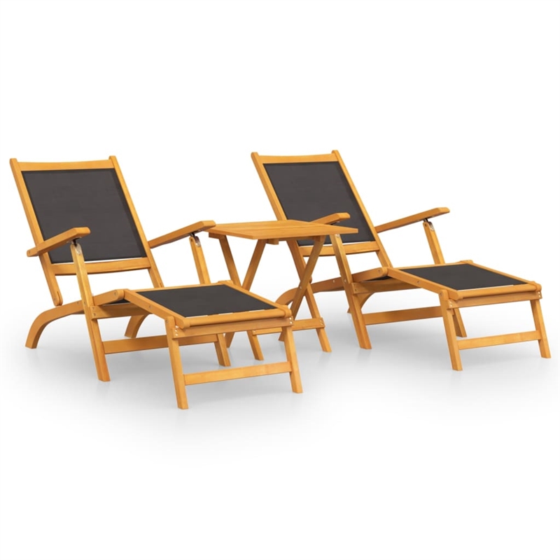vidaXL Solid Acacia Wood Deck Chair in Black/Brown