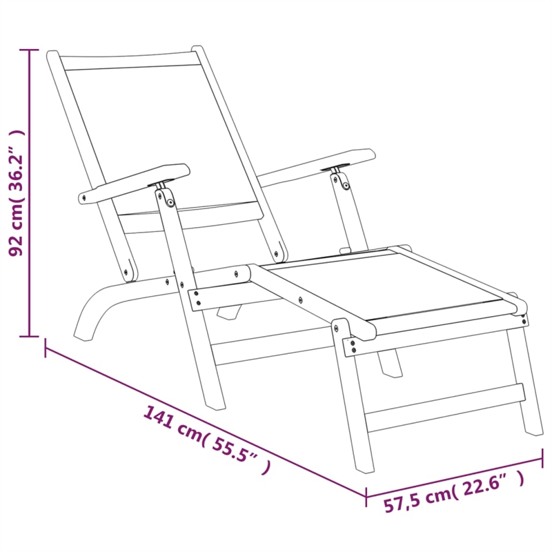 vidaXL Solid Acacia Wood Deck Chair in Black/Brown