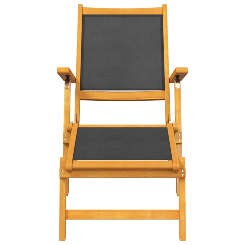 vidaXL Solid Acacia Wood Deck Chair in Black/Brown