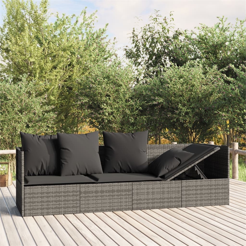 vidaXL PE Rattan Outdoor Lounge Bed in Gray