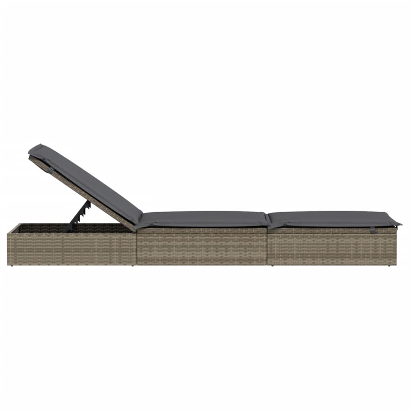 vidaXL PE Rattan Sunbed w/ Adjustable Armrests in Gray