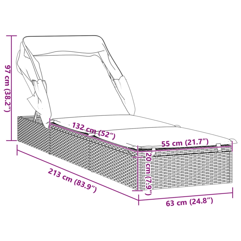 vidaXL PE Rattan Sunbed in Black