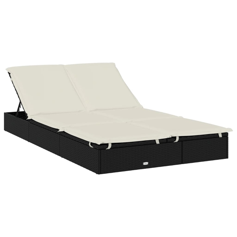 vidaXL PE Rattan Double Sunbed w/ Adjustable Armrests in Black