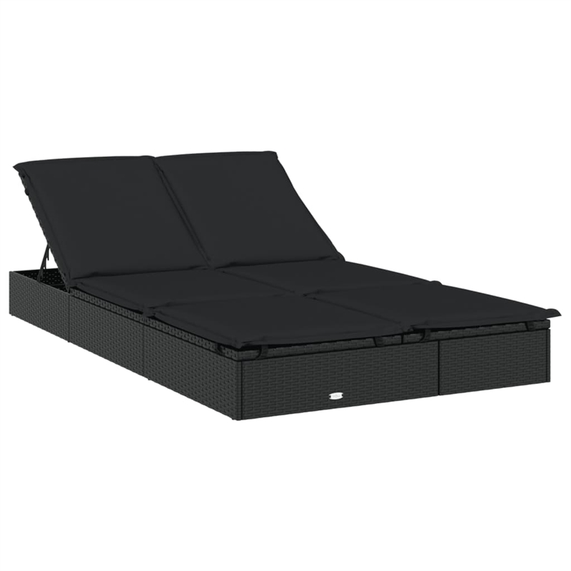 vidaXL PE Rattan Double Sunbed w/ Adjustable Armrests in Black