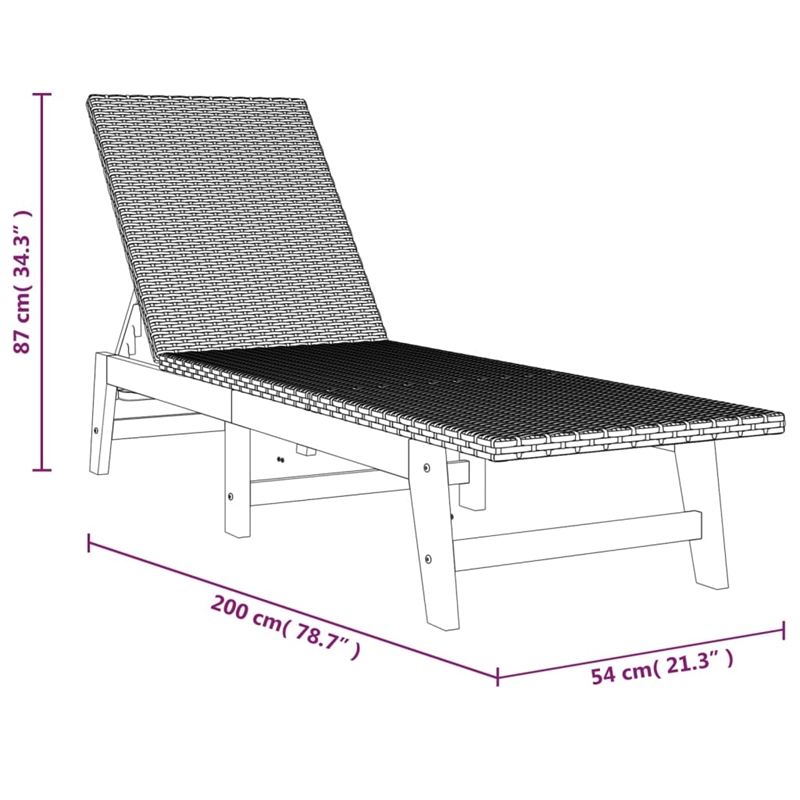 vidaXL PE Rattan Sun Lounger in Black/Brown