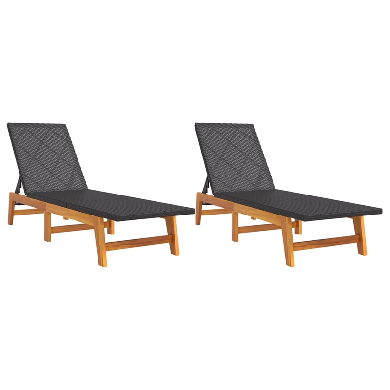 vidaXL Solid Acacia Wood Sun Lounger in Black/Brown