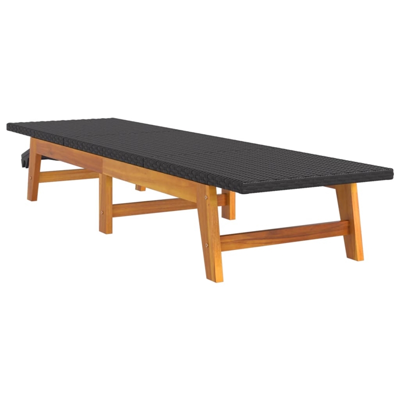 vidaXL Solid Acacia Wood Sun Lounger in Black/Brown