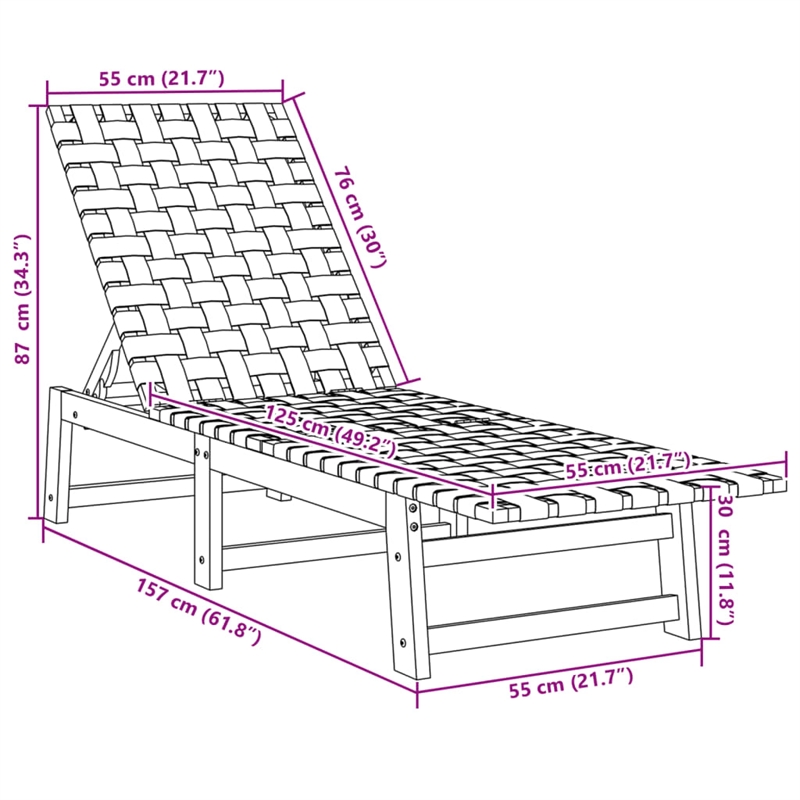 vidaXL Solid Acacia Wood Sun Lounger in Red