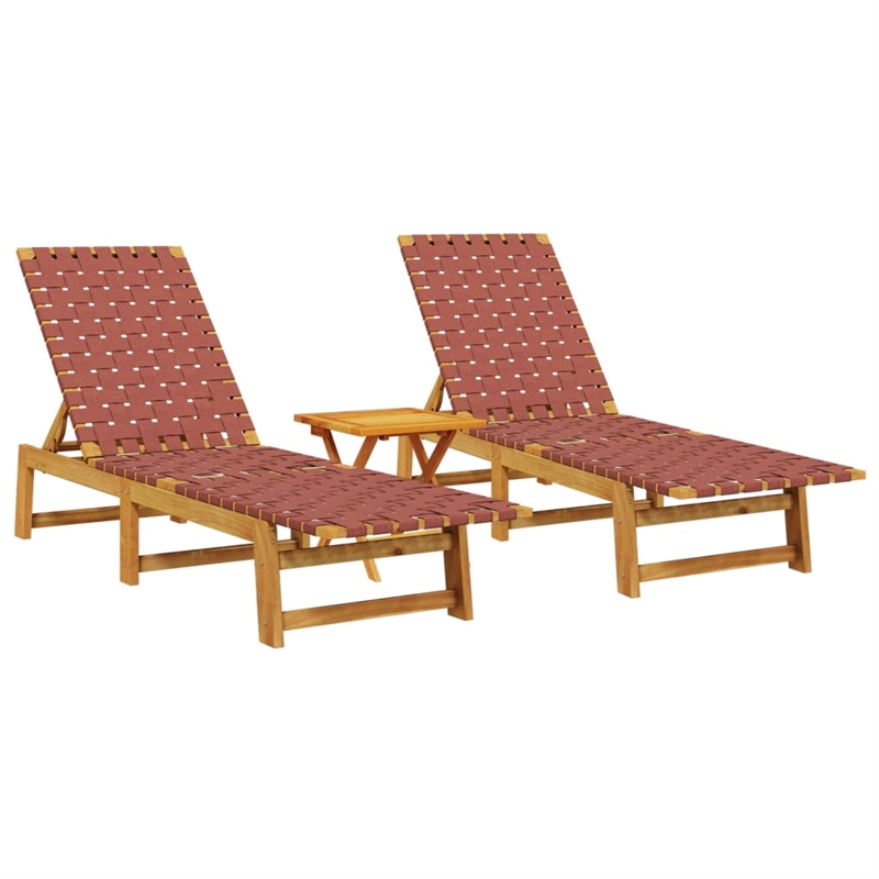 vidaXL Solid Acacia Wood 2 Pcs Sun Lounger and Table in Red