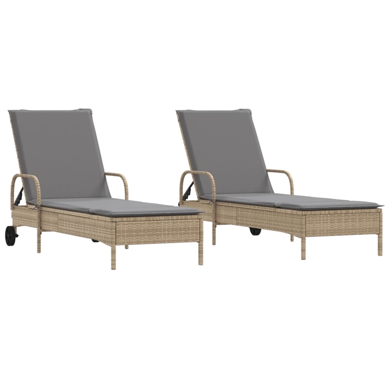 vidaXL PE Rattan Sun Lounger w/  Adjustable Armrests in Beige