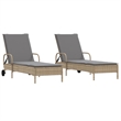 vidaXL PE Rattan Sun Lounger w/  Adjustable Armrests in Beige