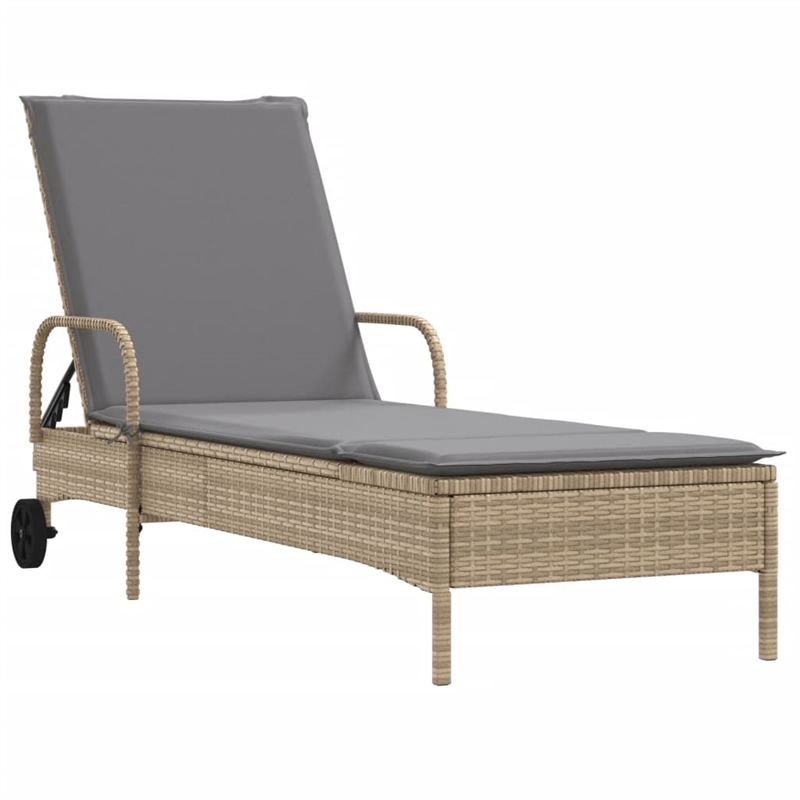 vidaXL PE Rattan Sun Lounger w/  Adjustable Armrests in Beige