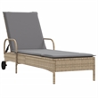 vidaXL PE Rattan Sun Lounger w/  Adjustable Armrests in Beige