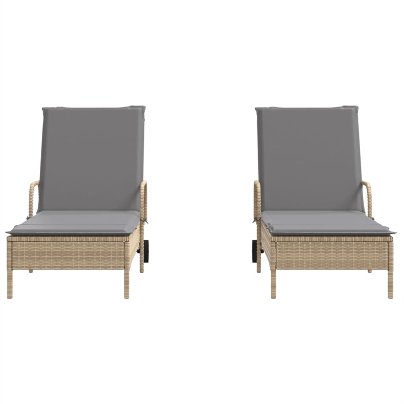 vidaXL PE Rattan Sun Lounger w/  Adjustable Armrests in Beige