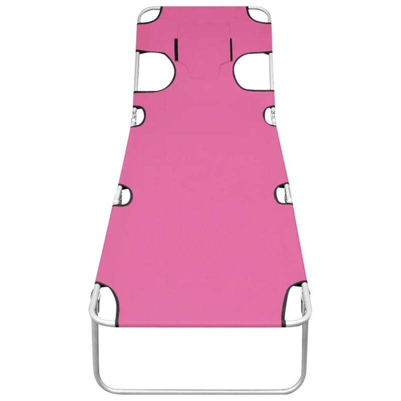 vidaXL Powder-Coated Steel Sun Lounger w/Adjustable Armrests in Pink