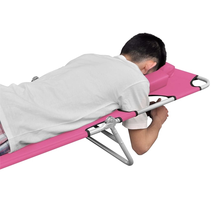 vidaXL Powder-Coated Steel Sun Lounger w/Adjustable Armrests in Pink