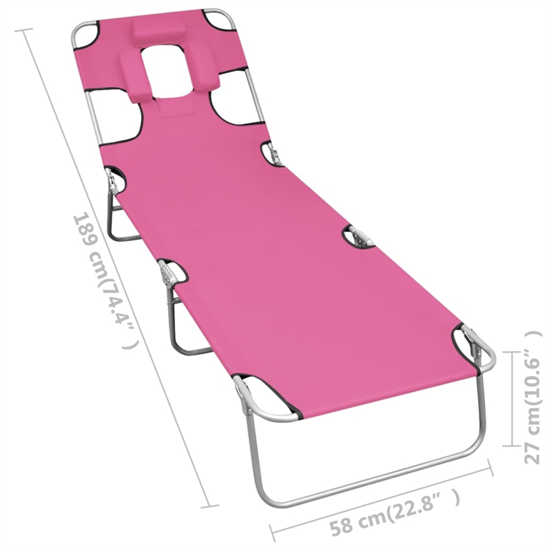 vidaXL Powder-Coated Steel Sun Lounger w/Adjustable Armrests in Pink
